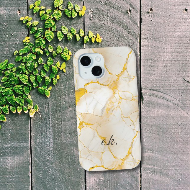 Monogram Initials, goldgelber weißer Marmor Case-Mate iPhone Hülle (Monogram Initials name gold yellow white marble iPhone case.)
