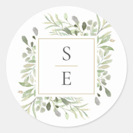 Monogram Initials Greenery Modern Gold Wedding Runder Aufkleber