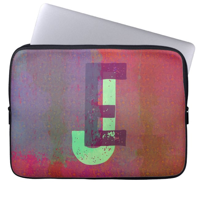 Monogram Initials Grunge Funky Purple Green Art Laptopschutzhülle (Vorderseite)