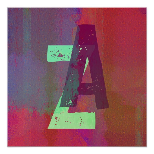 Monogram Initials Grunge Funky Purple Green Art Poster (Vorderseite)