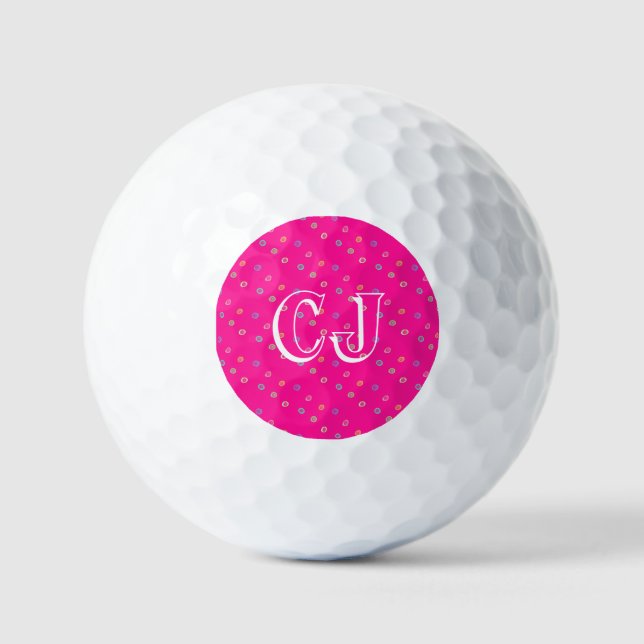 Monogram Initials Hot Pink Polka Dots Golfball (Vorderseite)