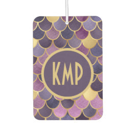 Monogram Initials Lila Gold Mermaid Scales Autolufterfrischer