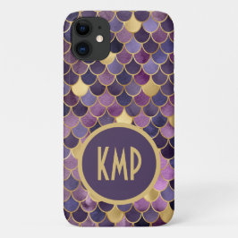 Monogram Initials Lila Gold Mermaid Scales Case-Mate iPhone 14 Pro Max Hülle