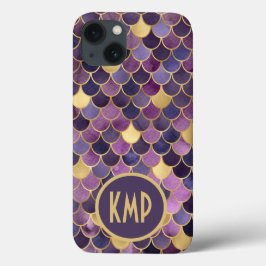 Monogram Initials Lila Gold Mermaid Scales Case-Mate iPhone Hülle