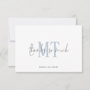 Monogram Initials Names Dusty Blue Wedding Danke Mitteilungskarte