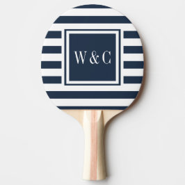 Monogram Initials Nay Blue White Strip Tischtennis Schläger