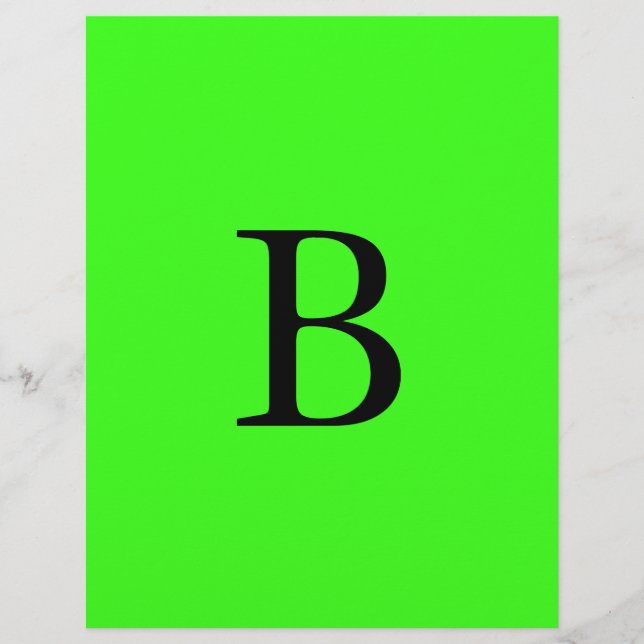 Monogram Initials Neon Green Bright Cool Briefbogen (Vorderseite)