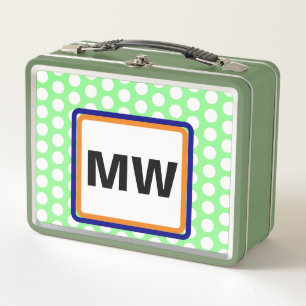 Monogram Initials Orange Green Polka Dot Metall Brotdose