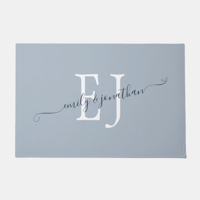 Monogram Initials Paare Names Dusty Blue Fußmatte (Vorderseite)