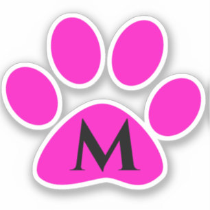 Monogram Initials Paw Prints Pink Black Niedlich G Aufkleber