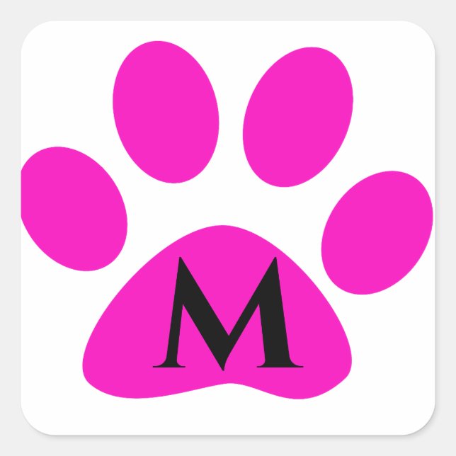 Monogram Initials Paw Prints Pink Black Niedlich G Quadratischer Aufkleber (Vorderseite)