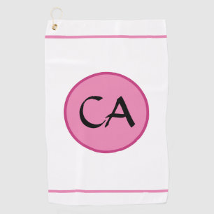 Monogram Initials Pink Black Typografy Golf Towel Golfhandtuch