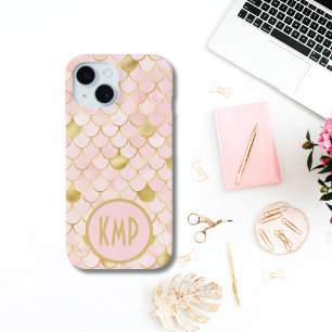 Monogram Initials Pink Blush Gold Mermaid Scales Case-Mate iPhone Hülle