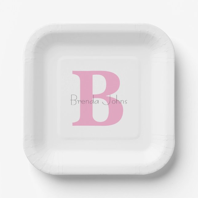 Monogram Initials Pink Individuelle Name Baby Shoo Pappteller (Vorderseite)