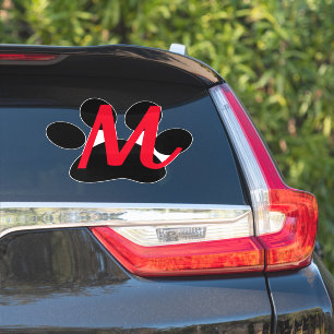 Monogram Initials Red Name Black Paw Prints Aufkleber