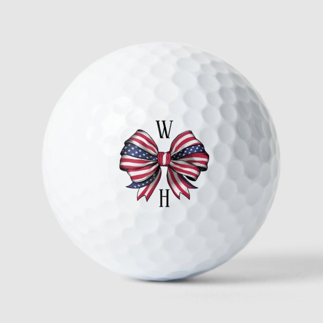 Monogram Initials Red White Blue Bow Golfball (Vorderseite)