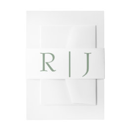 Monogram Initials Sage Green White Simple Wedding Einladungsbanderole