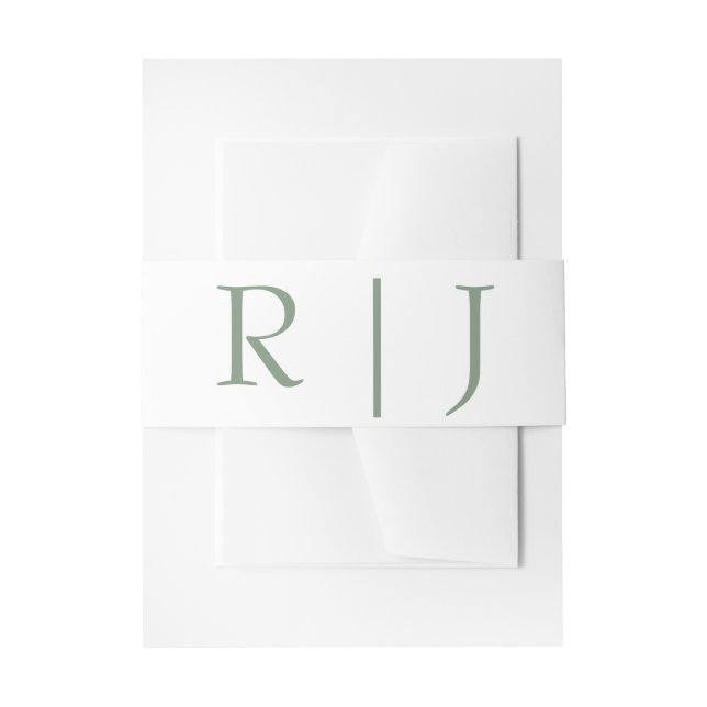 Monogram Initials Sage Green White Simple Wedding Einladungsbanderole (Vorderseite Beispiel)
