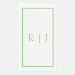 Monogram Initials Sage Green White Simple Wedding Serviette