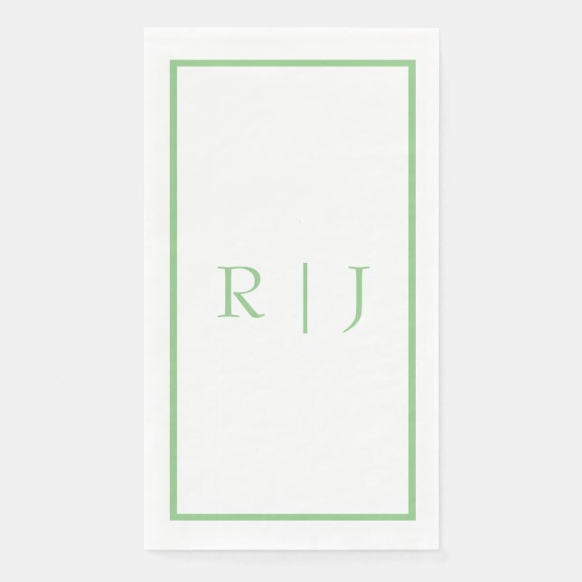 Monogram Initials Sage Green White Simple Wedding Serviette (Vorderseite)