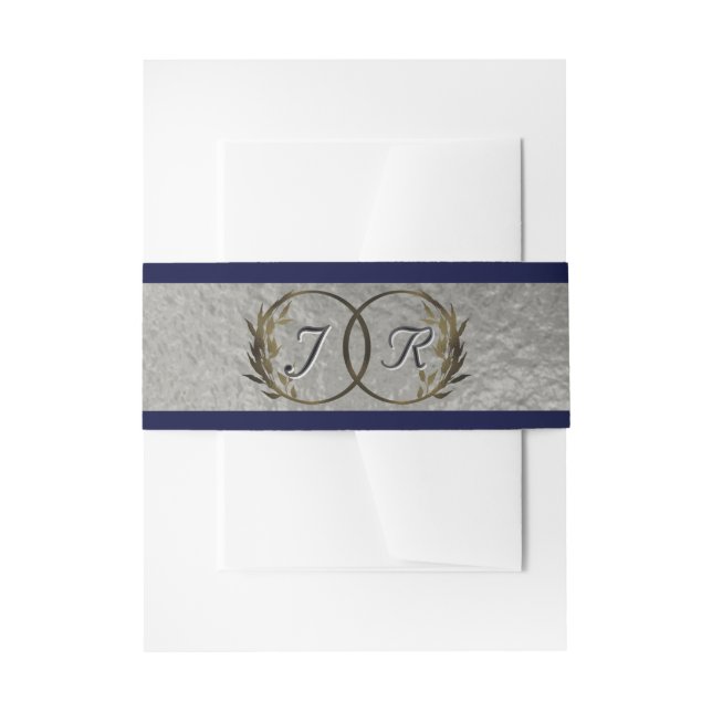 Monogram Initials Silver Ribbon Wedding Einladungsbanderole (Vorderseite Beispiel)