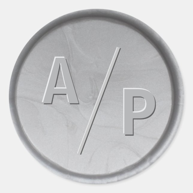 Monogram Initials Silver Wax Siegel Sticker (Vorderseite)