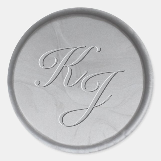 Monogram Initials Silver Wax Siegel Sticker (Vorderseite)