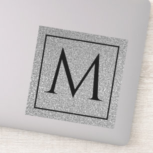 Monogram Initials Silvery Gray Glitzer Individuell Aufkleber