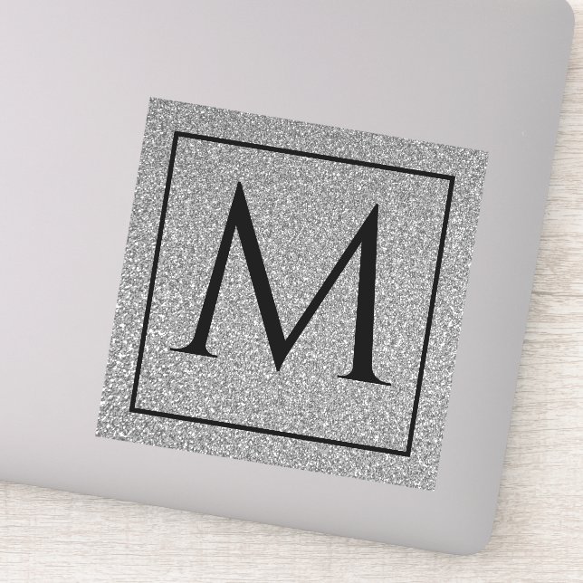 Monogram Initials Silvery Gray Glitzer Individuell Aufkleber (Detail)