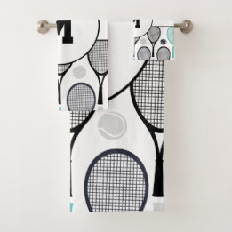 Monogram Initials Tennis Rackets Balls Elegant Badhandtuch Set