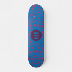 Monogram Initials Trippy Blue Lila Dots Spots Skateboard