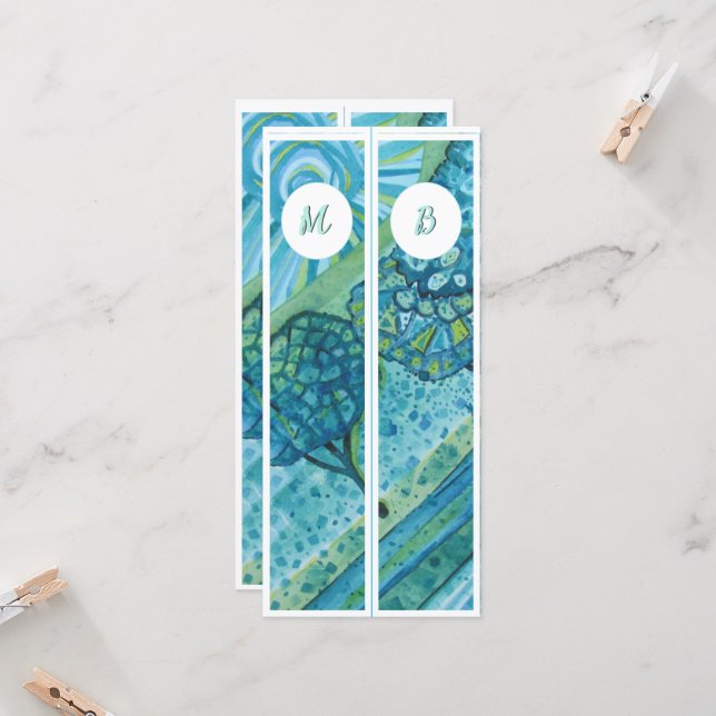 Monogram Initials Whimsical Two Lesezeichens (Vorderseite/Rückseite Beispiel)