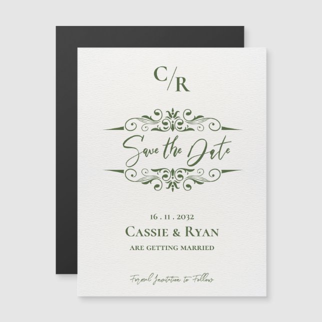 Monogram Intricate Design Wedding Save the Date Magnetkarte (Vorne/Hinten)