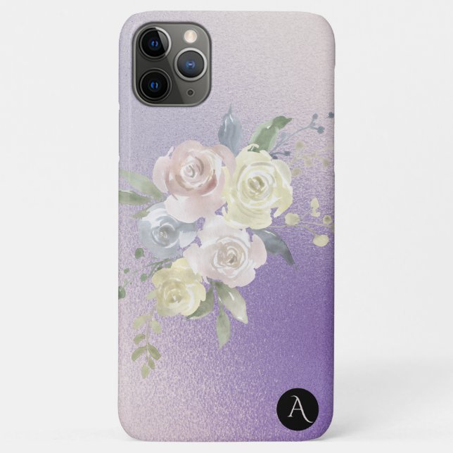 *~* Monogram Iridescent Pastel Lavendel Floral Case-Mate iPhone Hülle (Rückseite)