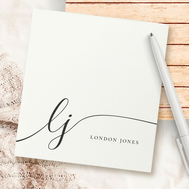 Monogram Ivory White Modern Minimalistisch Feminin Notizblock (Von Creator hochgeladen)