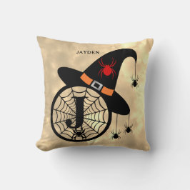 Monogram J Halloween Sky Hexenspinnen Name Kissen