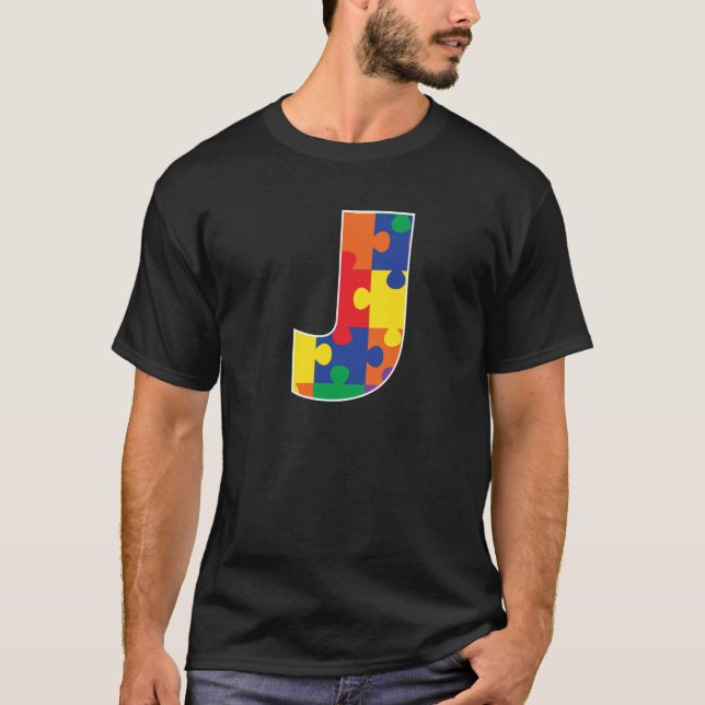 Monogram J in Multi Color Puzzle Pieces T-Shirt (Vorderseite)