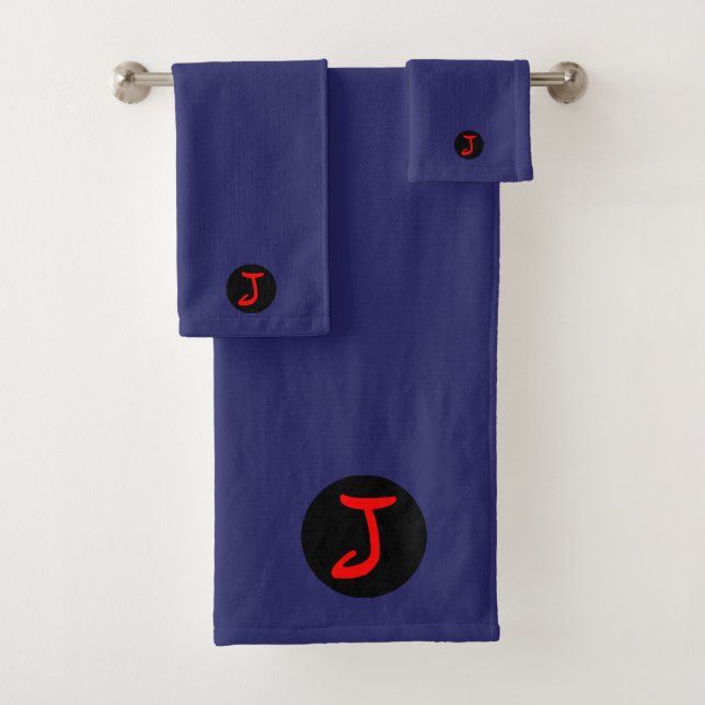 Monogram J in Red Bath Towel Set (Insitu)