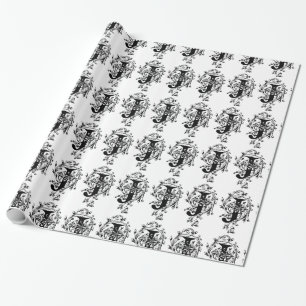Monogram J Initial Black and White Floral Pattern Geschenkpapier