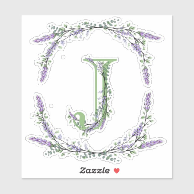 Monogram J Lavender Eucalyptus Aufkleber (Blatt)