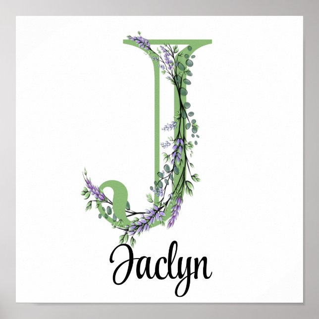 Monogram J Lavender Eucalyptus Kinderzimmer Poster (Vorne)