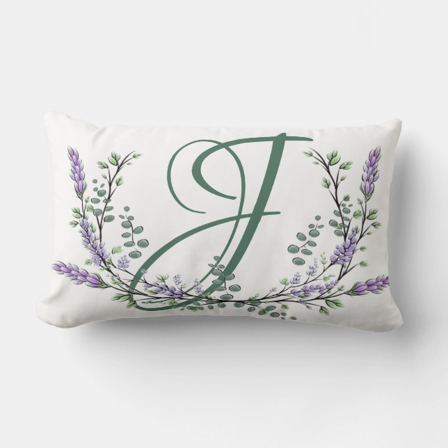 Monogram J Lavender Eucalyptus Lendenkissen (Vorderseite)