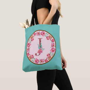 Monogram J Letter with Peony Blume Image Toag