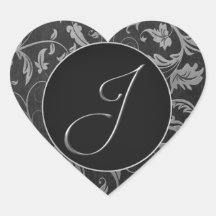 Monogram J Silver and Black Damask Wedding Siegel