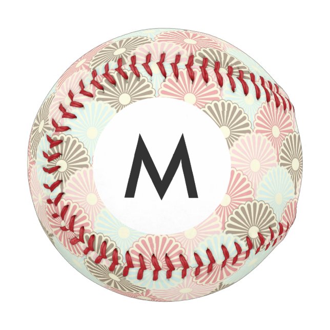 Monogram japanisches Vintage-Muster Baseball (Vorderseite Links)