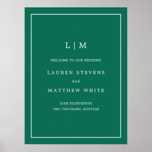Monogram Jewel Tone Emerald Green Begrüßung Poster