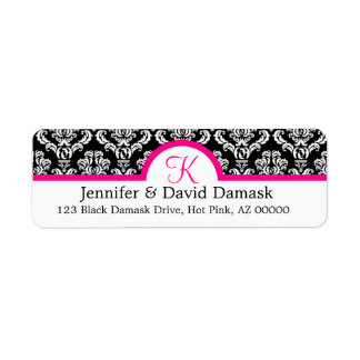 Monogram K Damask White Address Labels