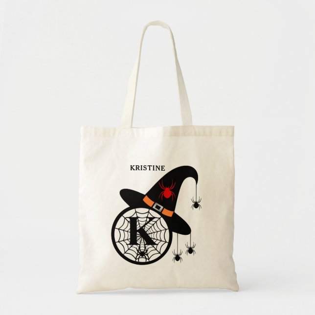 Monogram K Halloween Hexenspinnen Dein Name Tragetasche (Vorne)