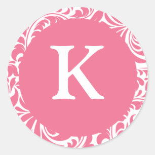 Monogram K Pink White Wedding Theme Monogramme Inv Runder Aufkleber