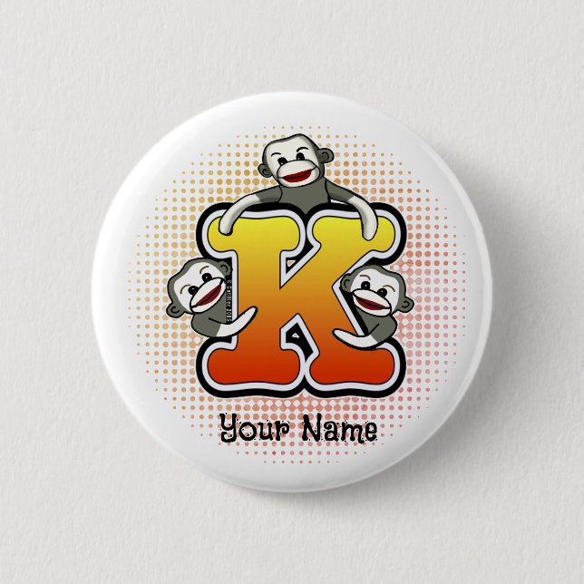 Monogram K Sock Monkey Button (Vorderseite)